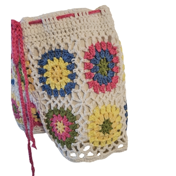 Musera Crochet Boho Shorts Colorful Hollow Out Cover Up  Floral Granny Square L - Picture 7 of 17
